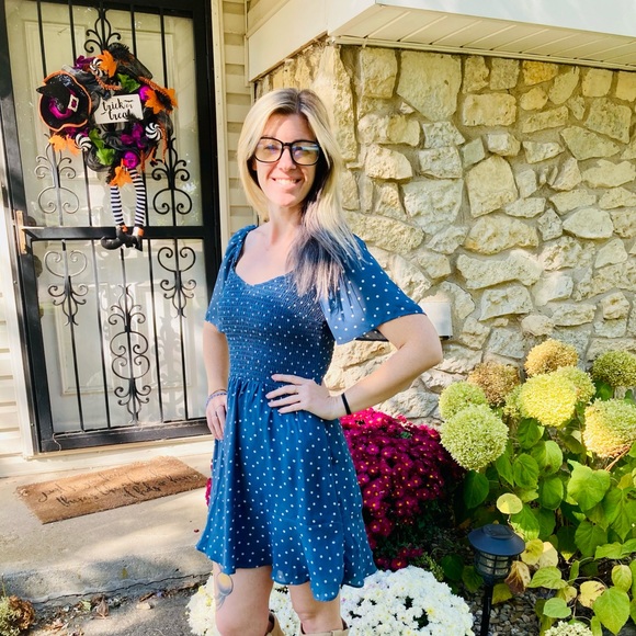 Beautiful Blue Polka Dot Mini Dress, flowy, and perfect for any occasion. - Picture 1 of 1
